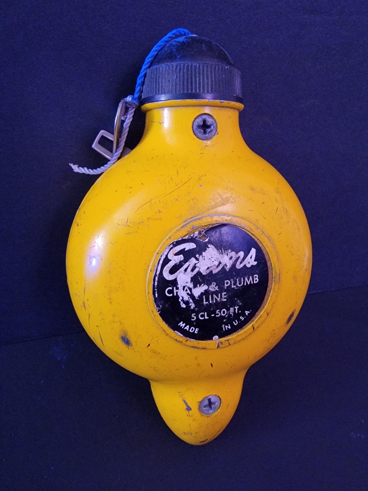 Vintage Evans Chalk Line & Plumb Line 50 Ft Metal Carpenter Tool Made USA