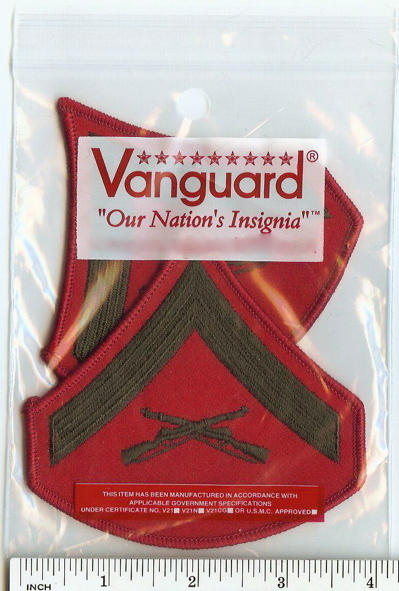 USMC Marines Lance Corporal LCpl E3 Chevrons PATCH pair! green/red for Greens !