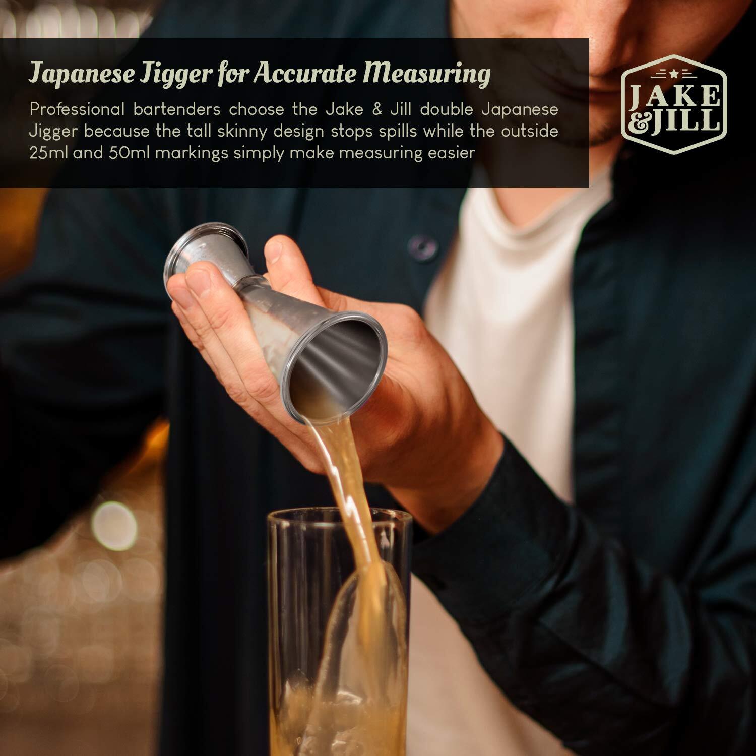 (5 Pc) Boston Cocktail Shaker Set w/ HD Strainer, High End Japanese Jigger & ...