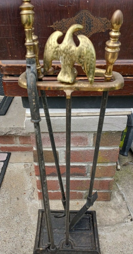 4-PCS Hearth Tool Fireplace Set Brass Iron Set