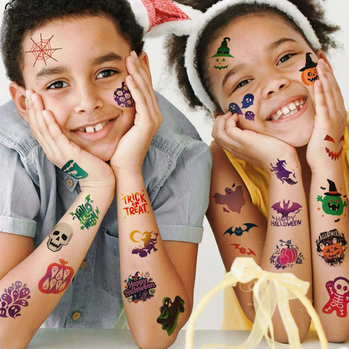 Glitter Halloween Tattoos for Kids - 74 Individually Sheets Multicolor