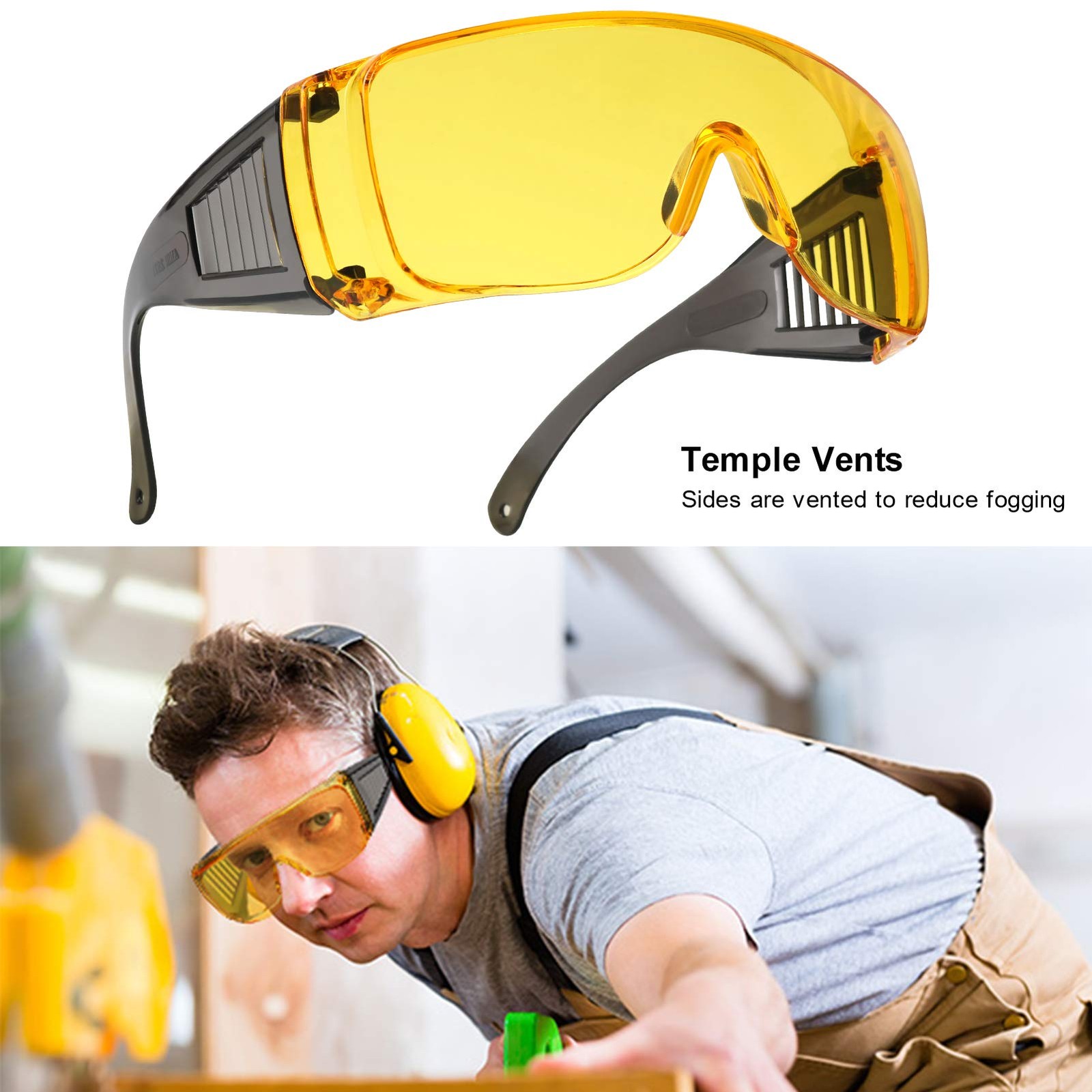 Shooting Glasses Over Eyeglasses, Anti Fog Eye 146 x 38 month, Yellow Lens