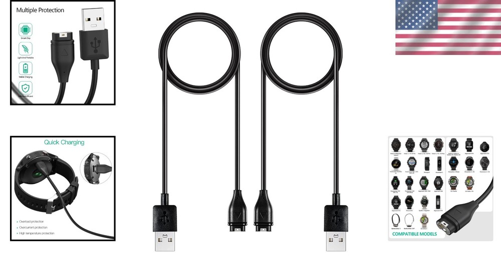 Garmin Watch Cable 2 Pack Fast Charging USB Compatible with Multiple Models
