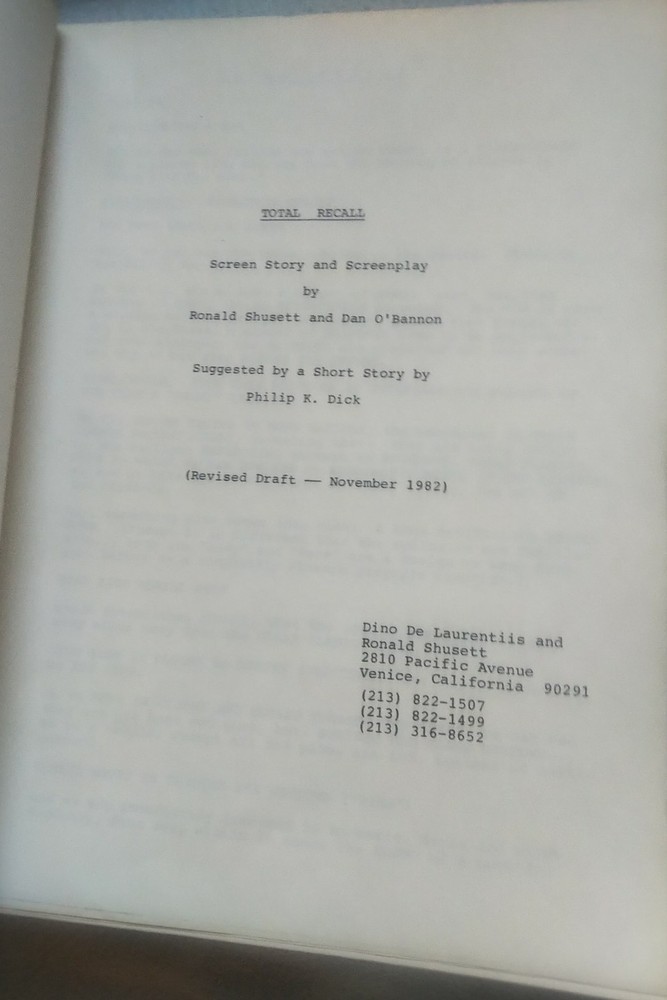 Total Recall - Original 1982 Screenplay/Script - Ronald Shusett, Dan O'Bannon