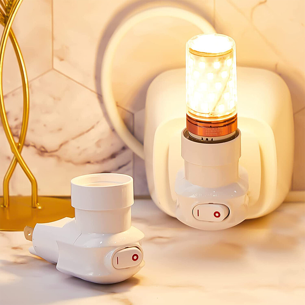 2 Pack Plug in Light Socket with On/Off Switch E27/E26 Outlet to Socket Adapter