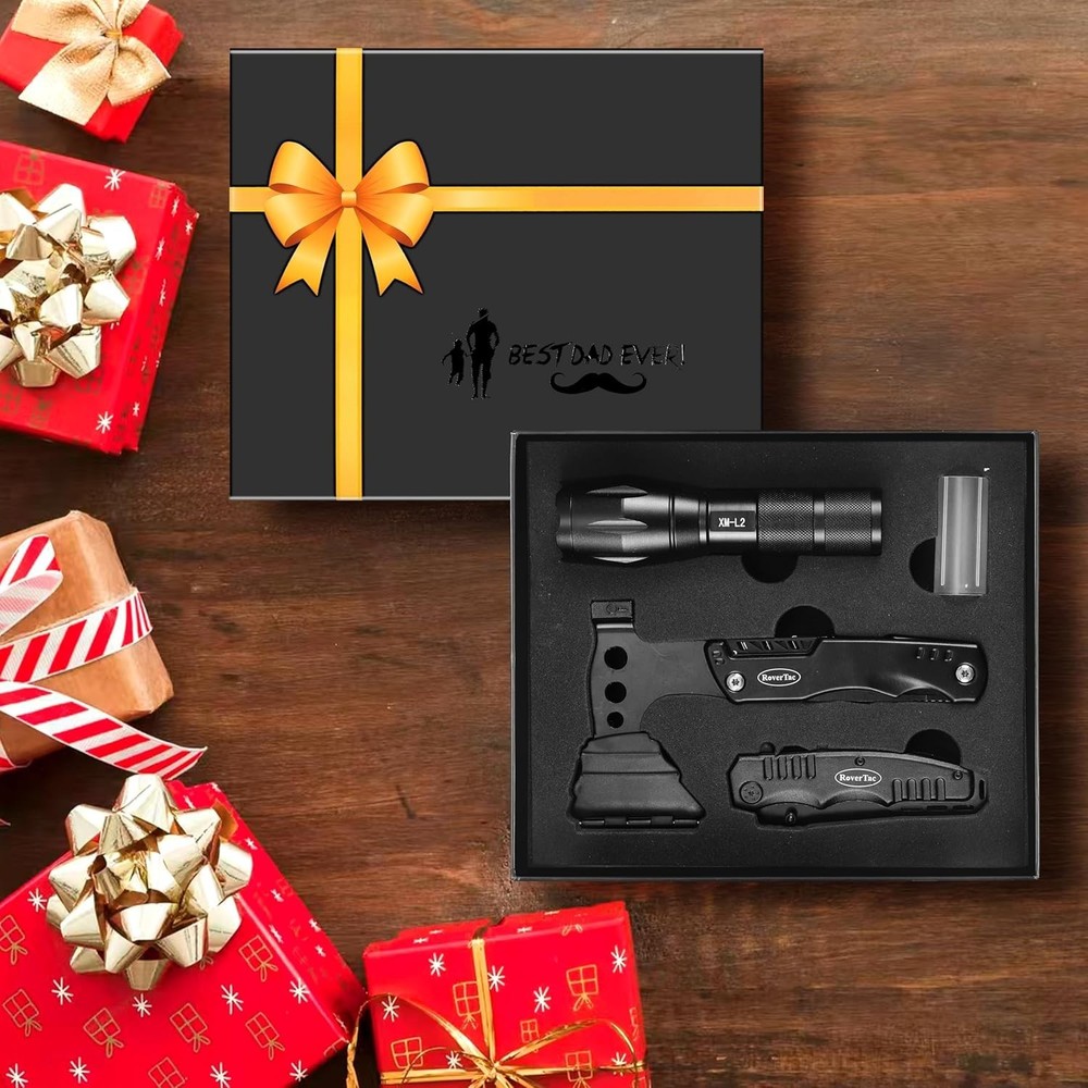 Unique Gift Box for Dad with Best Dad Ever Design Multitool Axe and Flashlight