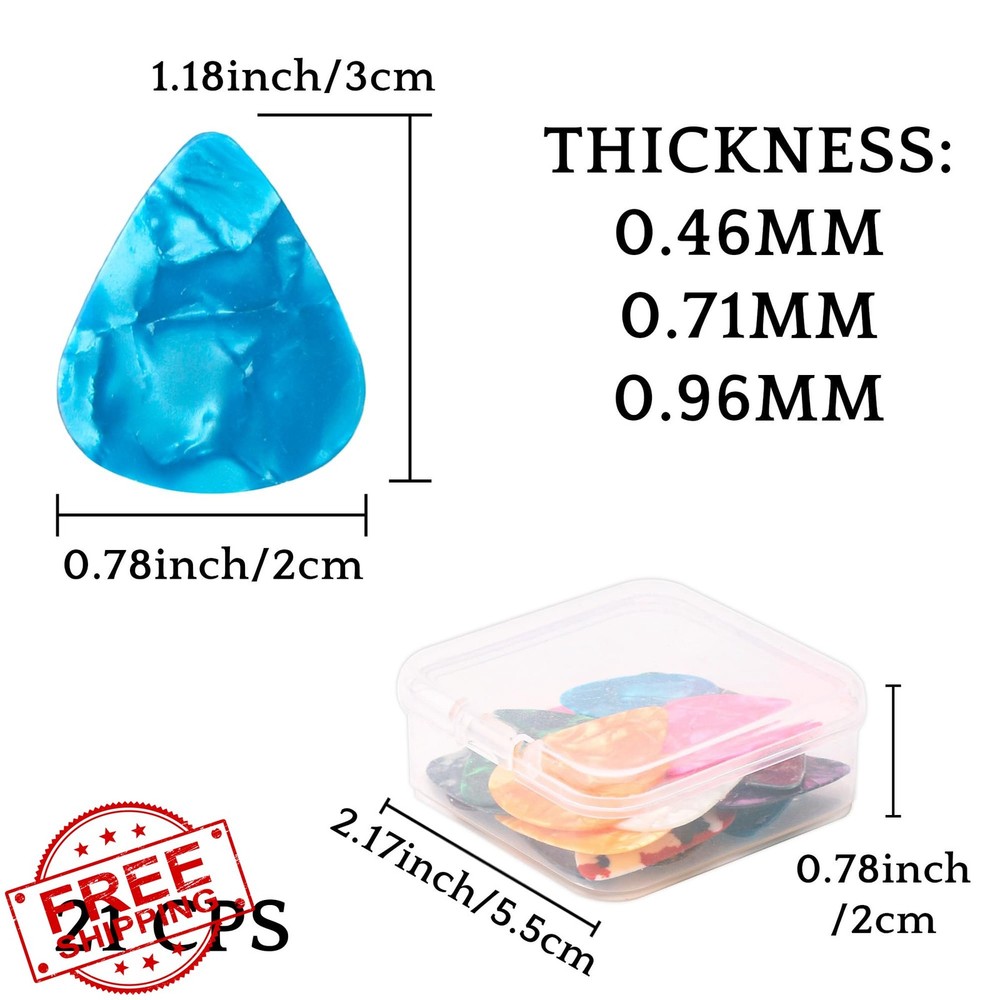 Guitar Picks 21 Pack, Variety, Thin Medium Heavy, Case