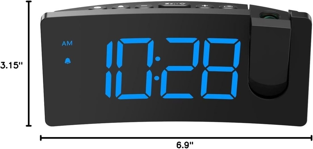 Projection Alarm Clock, Digital Clock with 180° Rotatable Projector, 3-Level .
