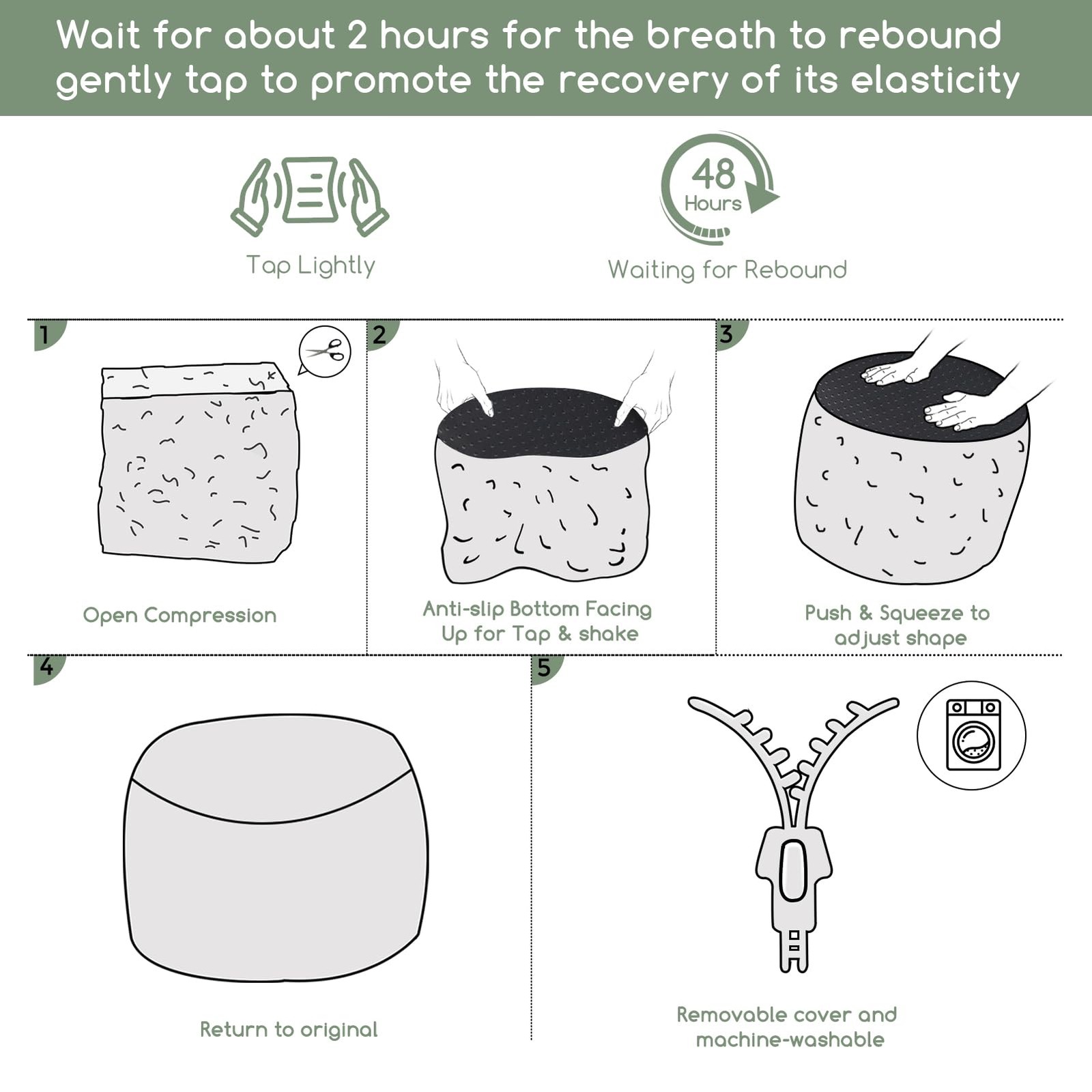 Round Stuffed Pouf Ottoman, Corduroy Poufs with Foam Chunk Filling, Furry and...