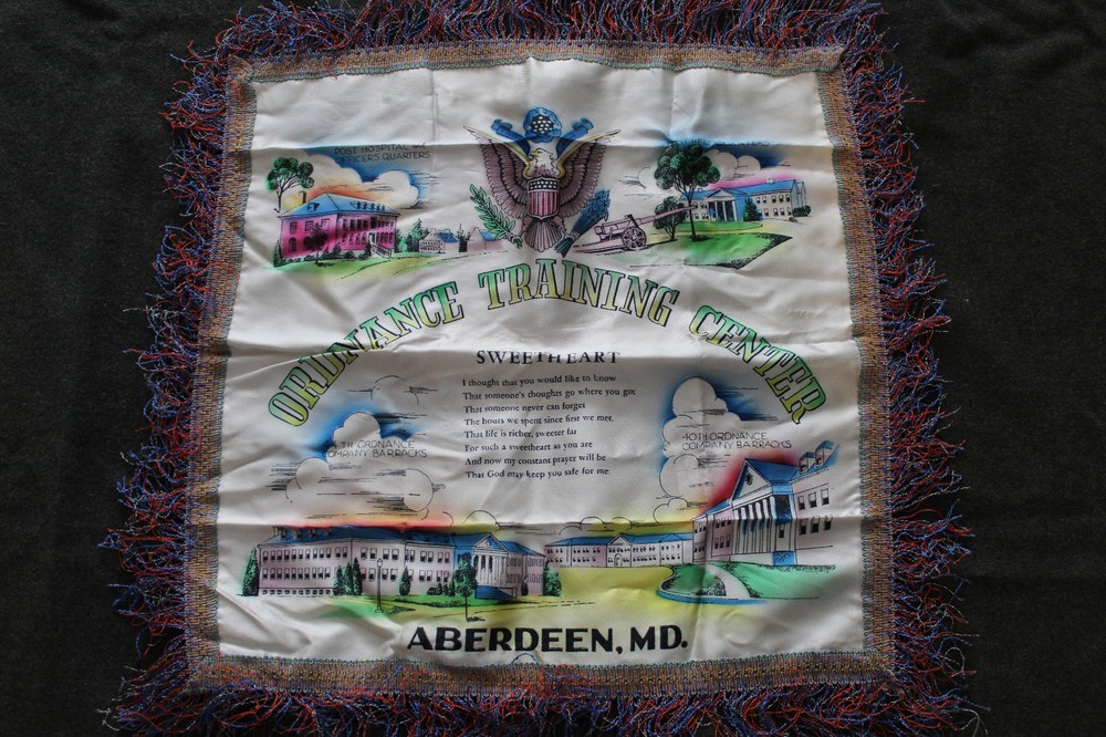 Original WW2 U.S. Army Aberdeen MD Ordnance Center Sweetheart Gift Pillow Cover