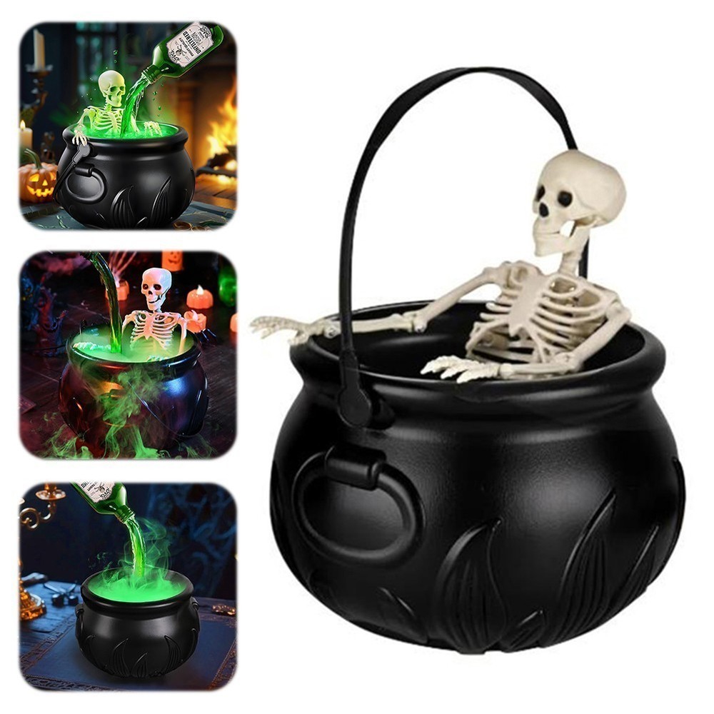 Cauldron Halloween Decor with Magic Floating Potion Bottles Diffuser Mist Maker