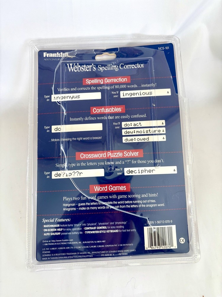 1994 Franklin Webster's Spelling Corrector Plus NCS-101 Pocket Size Compact