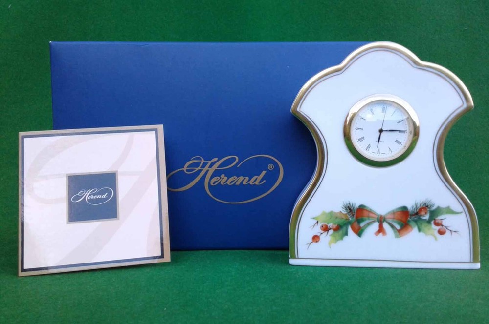 HEREND - NOEL - PORCELAIN QUARTZ MANTLE CLOCK - BOXED.