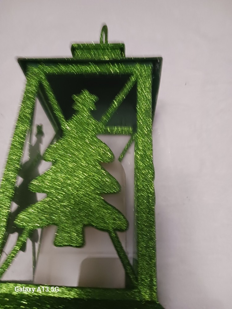 Enesco Xmas Basics Glittered Green Tree Lantern, 14"