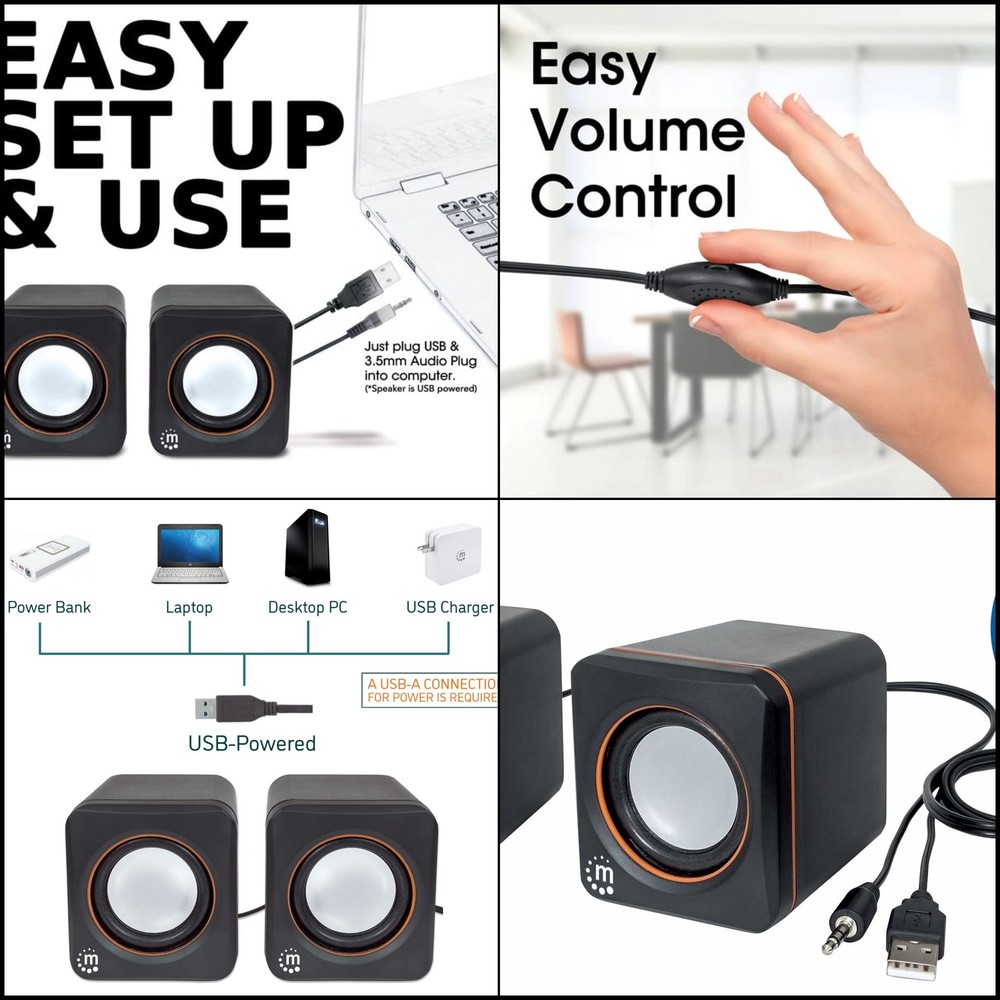 USB Powered Stereo Speaker System Small Size with Volume Control Black Friday De