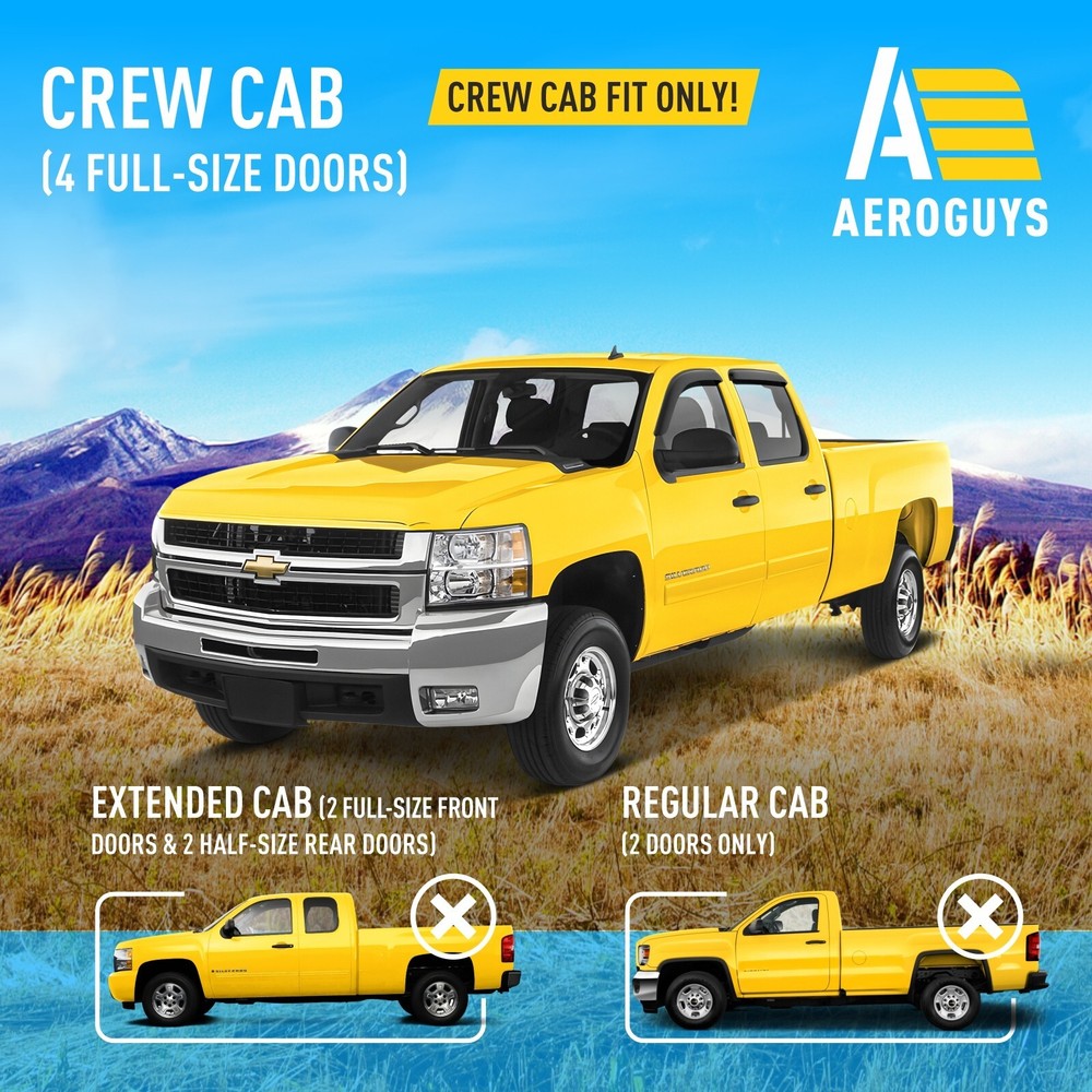 Rain Guards Vent Visors Shade for Chevy Silverado 07-13 Crew Cab