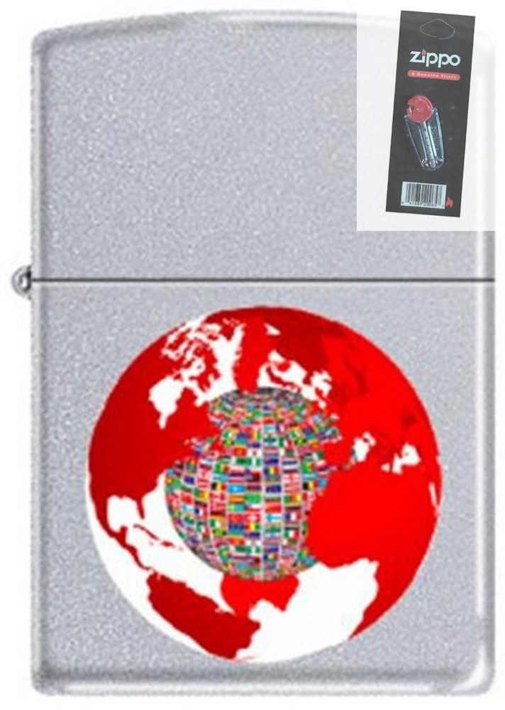 Zippo 205 world map with coutry flags globe Lighter + FLINT PACK