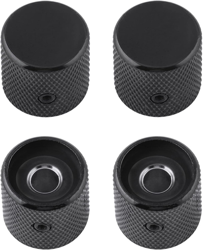 Metal Guitar Knobs Flat Top Control Knobs with Black Knurled Barrels 6mm Split S