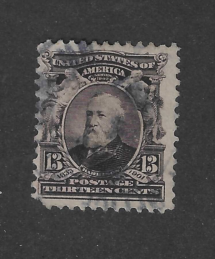 US # 308, 13 cents purple black, Harrison, 1902