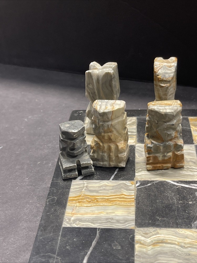 Aztec hand carved stone/marble chess set