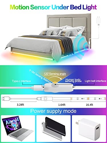 Motion Activated LED Light Strip Motion Sensor LED Light 16.4FT Multicolor