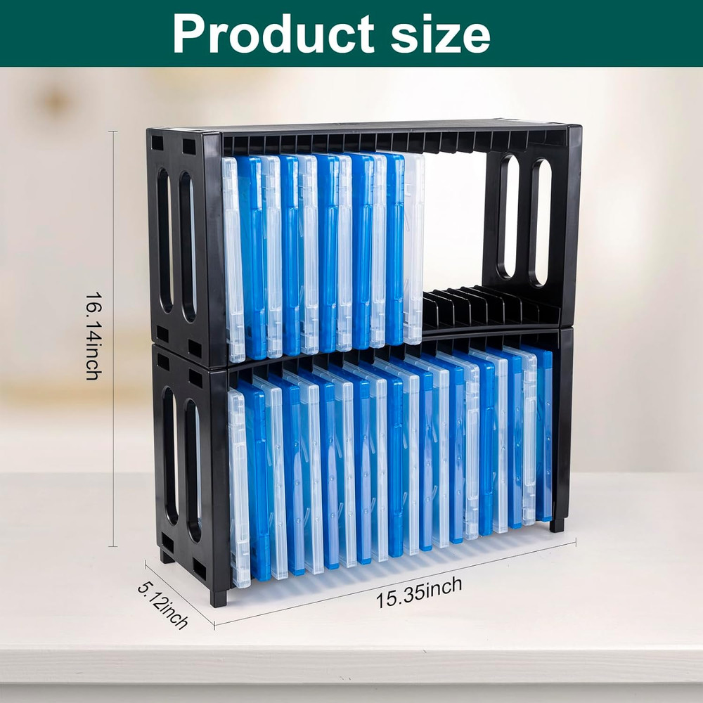 DVD Storage Rack, Stackable ABS 2 Pack DVD Storage Organizer Can Hold 40 Slim DV