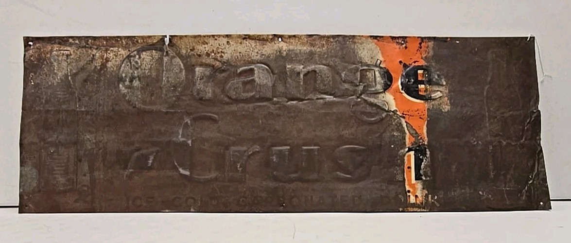 Vintage 1930s Orange Crush Ice Cold Carbonated Drink Embossed Double Bottle Sign