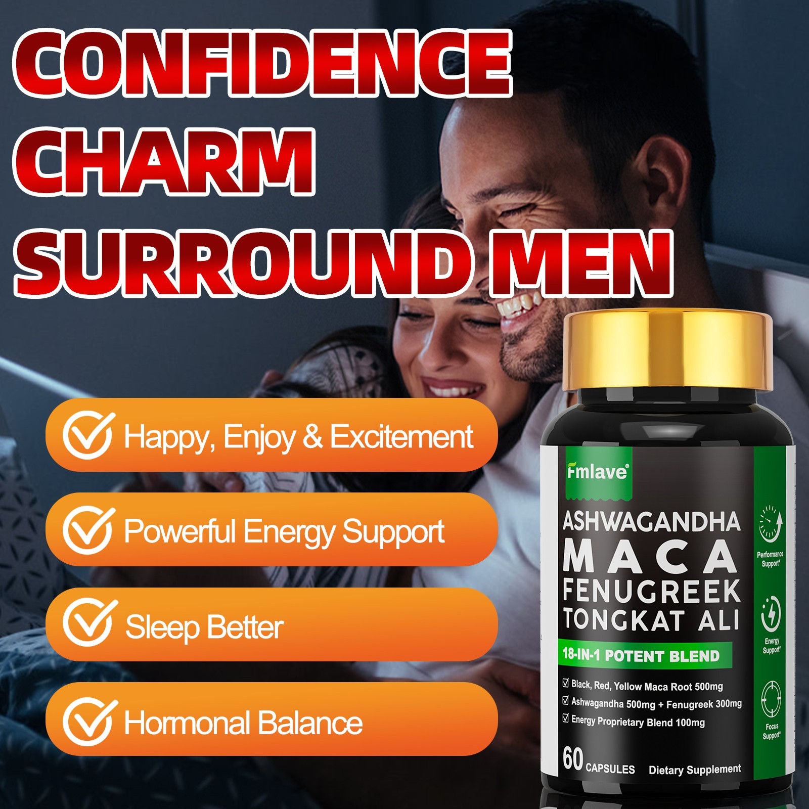 Maca Root, Ashwagandha, Panax Ginseng Fenugreek Extract Male Enhancing 60 Caps