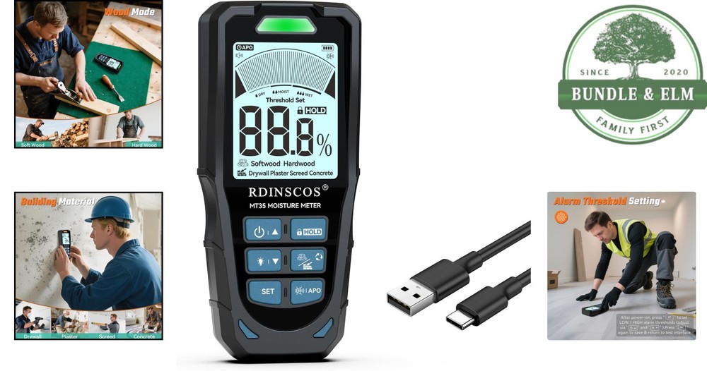Rechargeable Moisture Meter for Drywall and Low-Density Materials Detection