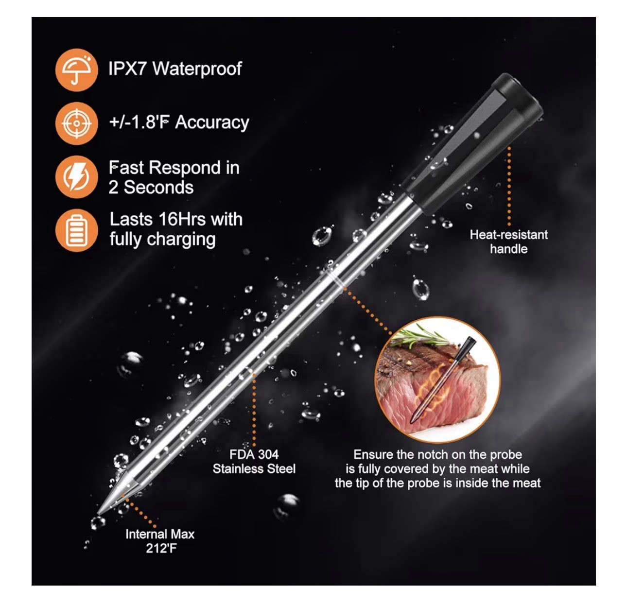 INSMART Wireless Smart Meat Thermometer,330FT Bluetooth Range,100% Waterproof