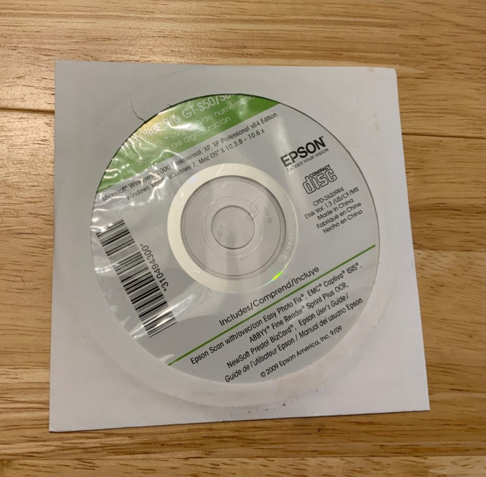 Epson Workforce Pro GT-S50/GT-S80 Scanner Driver Software CD DVD