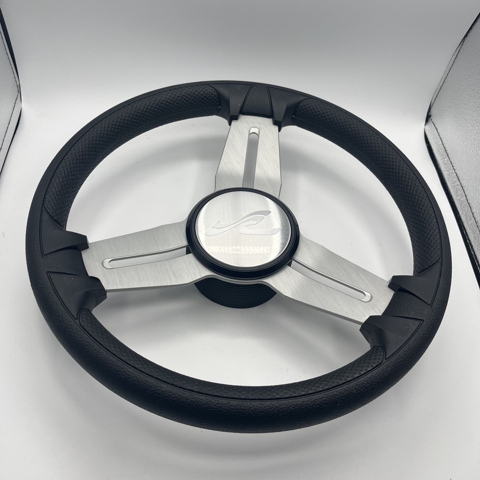 Model 15 Marine Steering Wheel Brush Alum Spokes | Sea Ray Boats Logo | KEYED