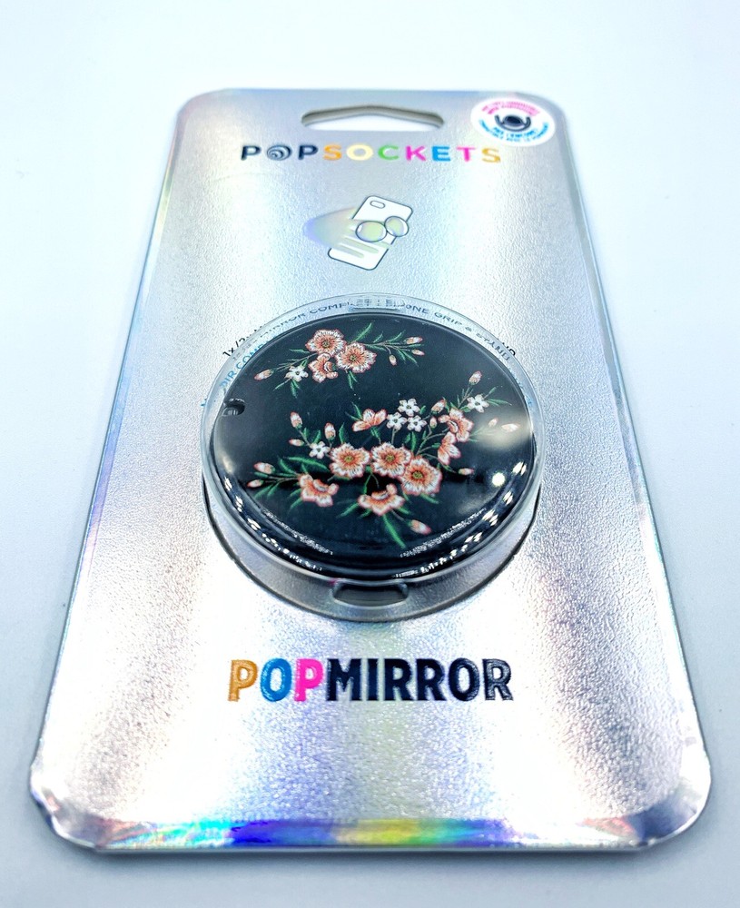 Authentic PopSockets PopMirror Black Floral Blossom Mirror PopSocket Pop Socket