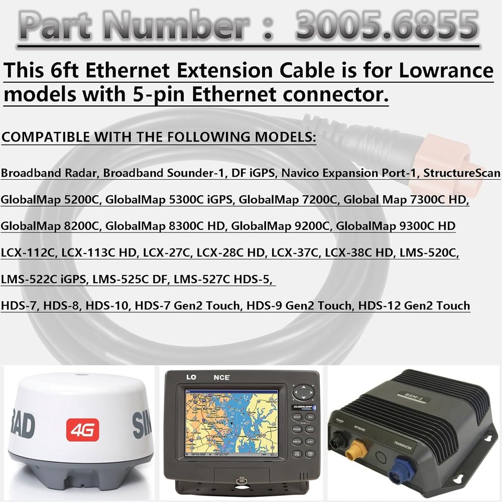 3005.6855 Replacement for Lowrance 6Ft Ethernet Crossover Cable