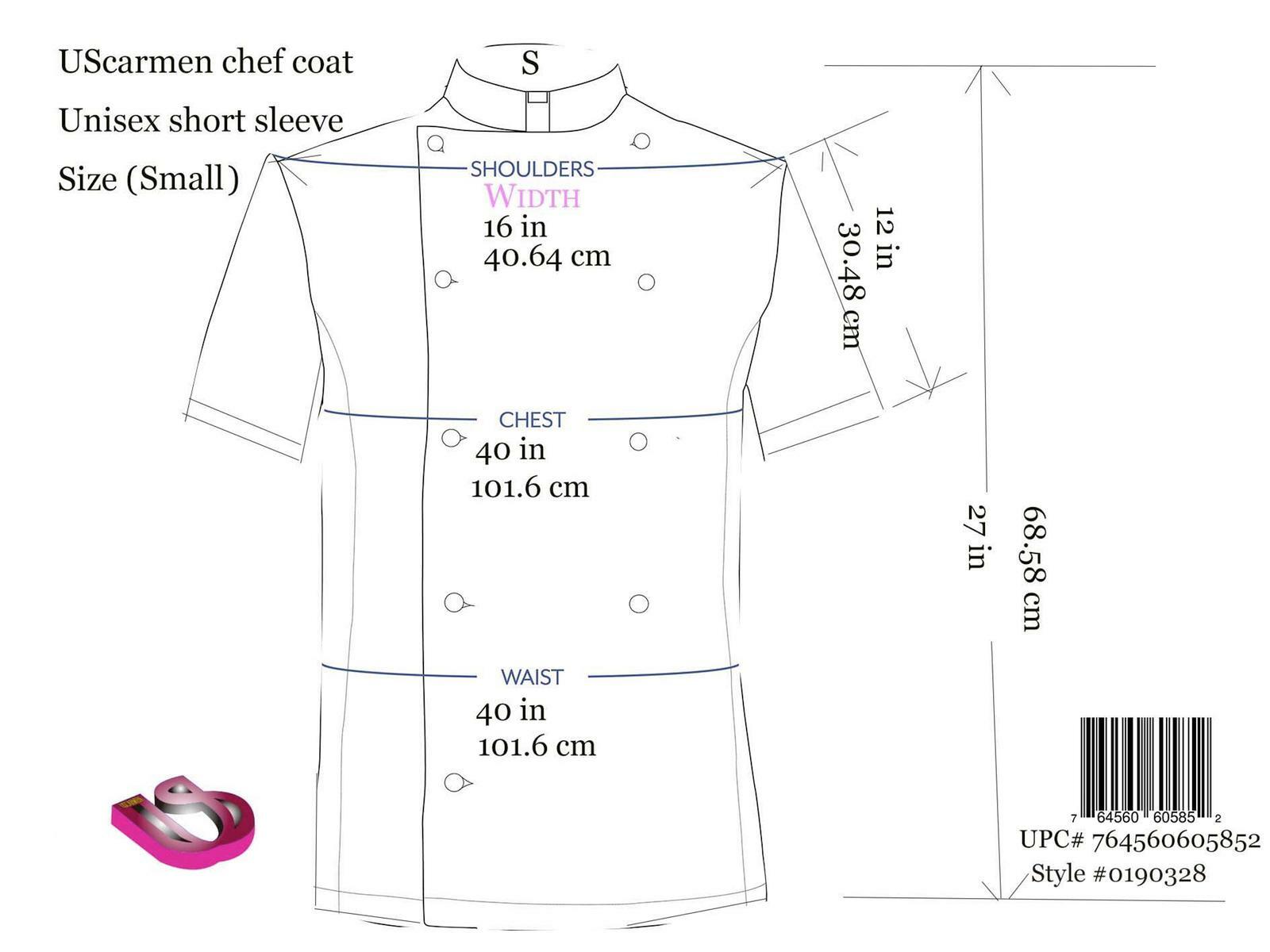 UScarmen Unisex Classic Short Sleeve Chef Coat Jacket 0190328 White Black