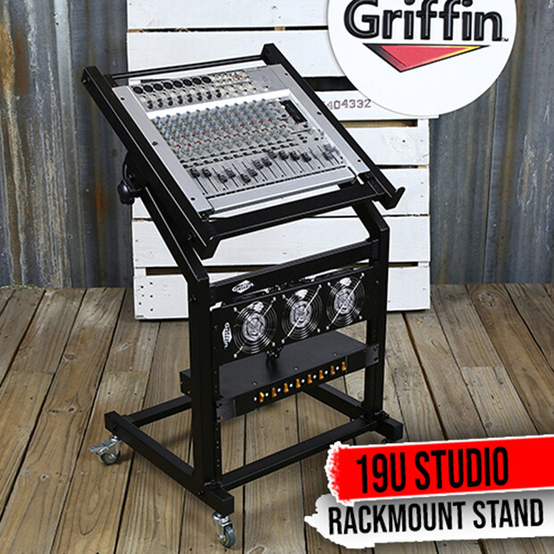 GRIFFIN Rack Mount Stand - Music Studio Recording Mixer Cart Rail Gear Holder