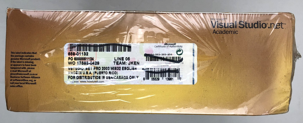 Microsoft Visual Studio .NET Academic Version 2003 Sealed DAMAGED PACKAGE