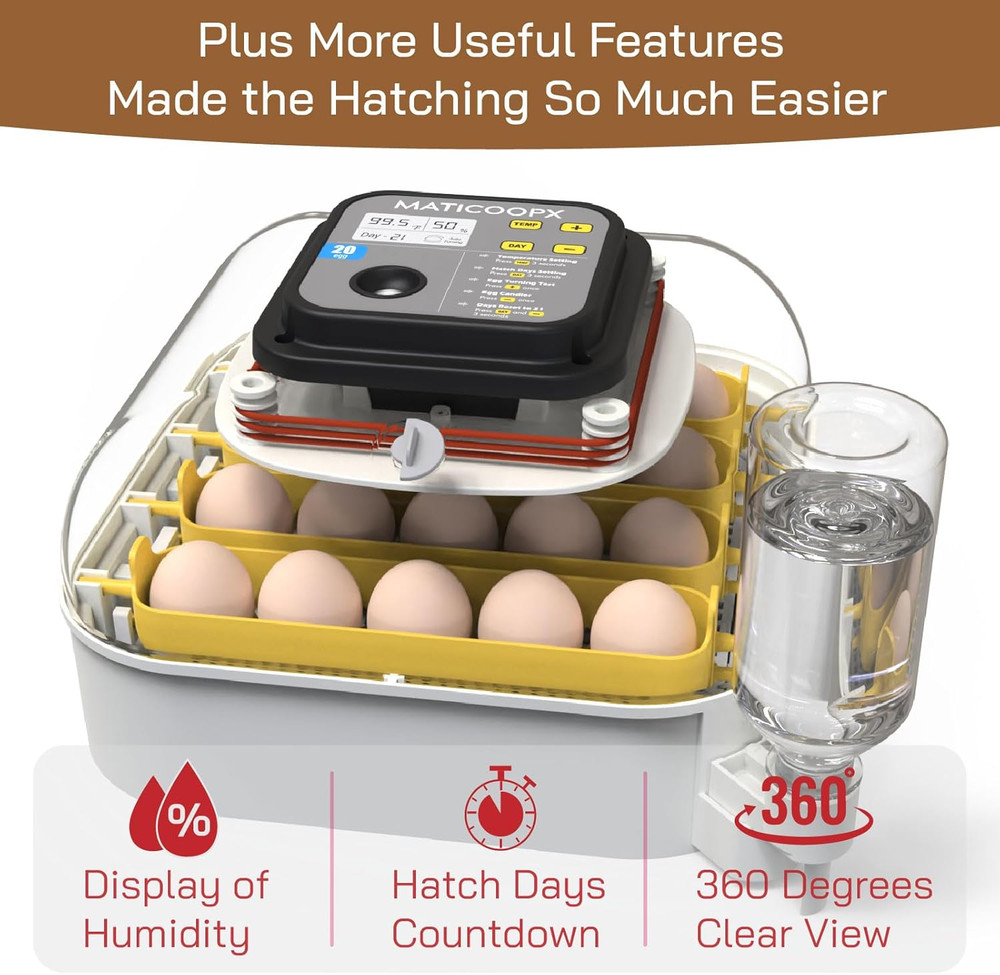 20 Egg Incubator with Humidity Display, Egg Candler, Automatic Turner
