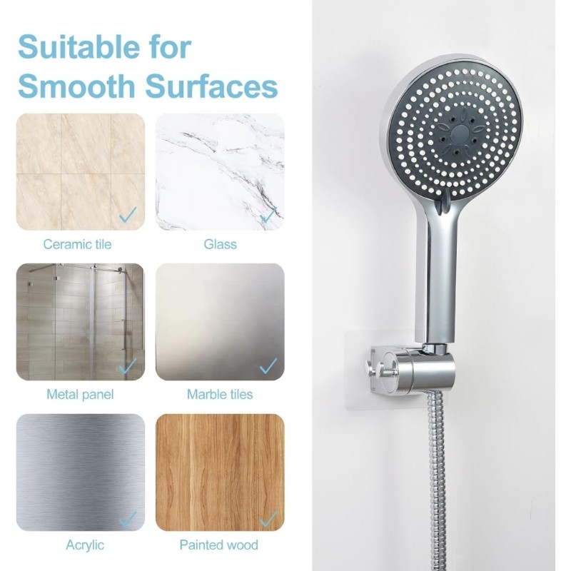 Bathroom Organizer Adjustable Shower Holder with 2 Hooks Strong Load Capacity