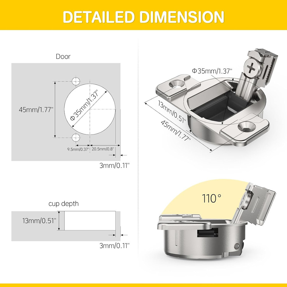 Replacement for Blum 110 Degree Compact 33 Screw on Hinge, Self Closing, 8-Pack
