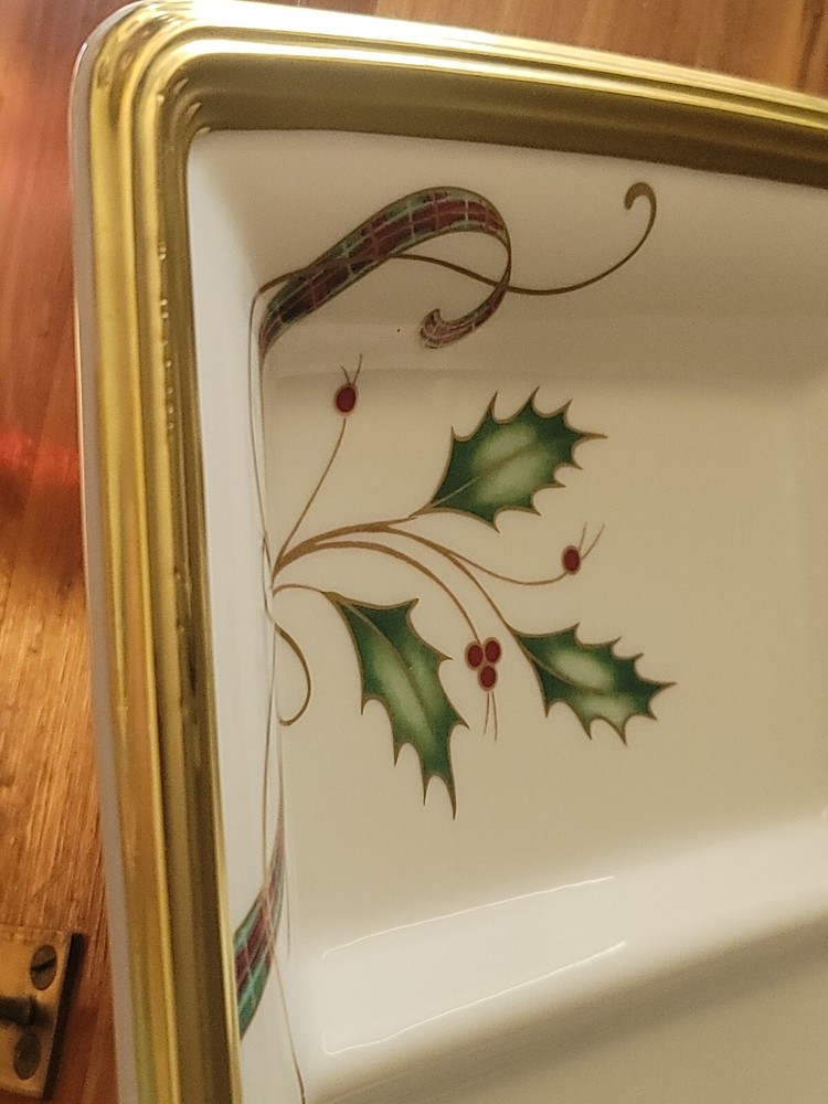 LENOX HOLIDAY NOUVEAU GOLD RECTANGULAR SERVER 3-SECTIONAL DIVIDED MADE USA 16”