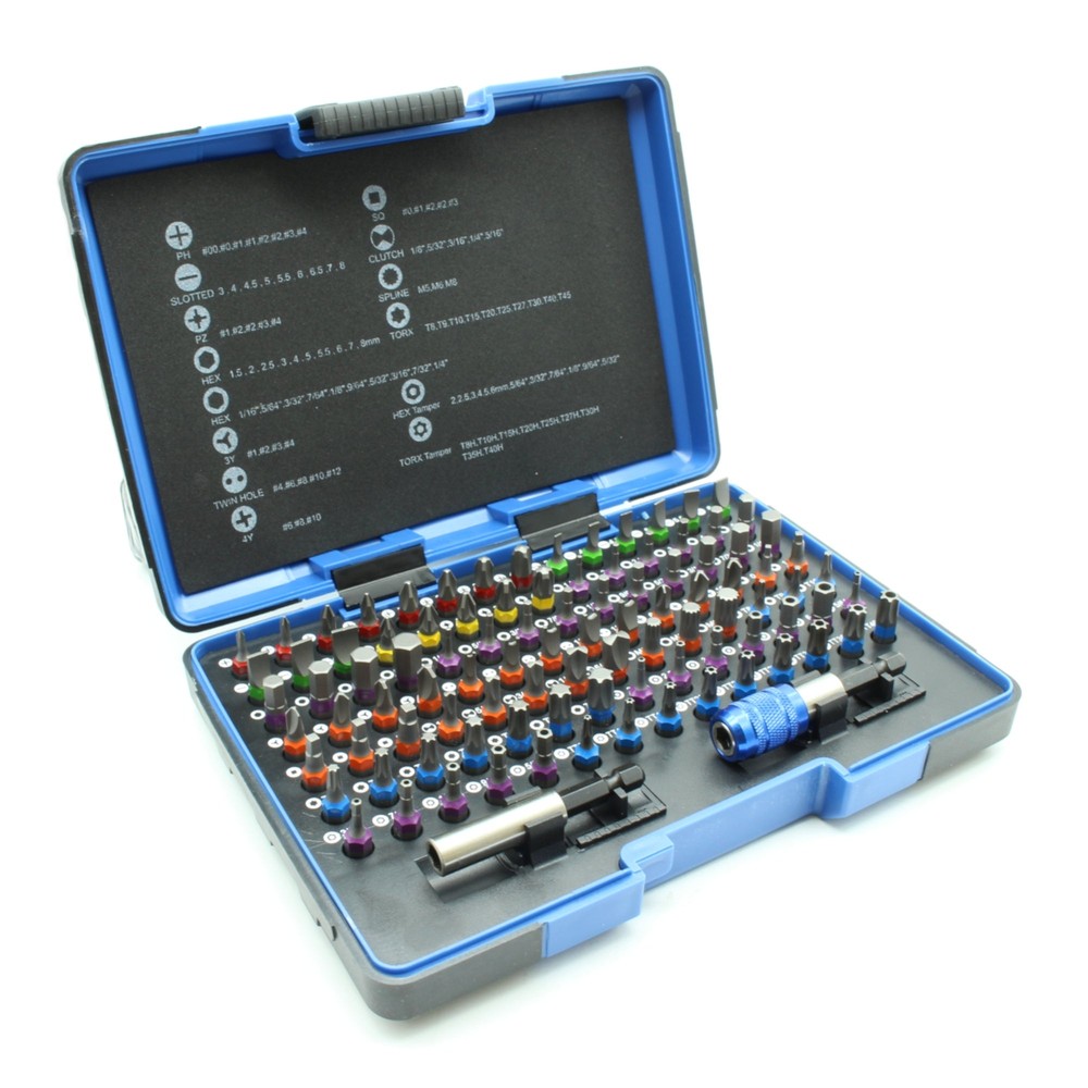 TMAX 100pc Color Coded Impact Ready Security Bits Screwdriver Set 2 Quick Chucks