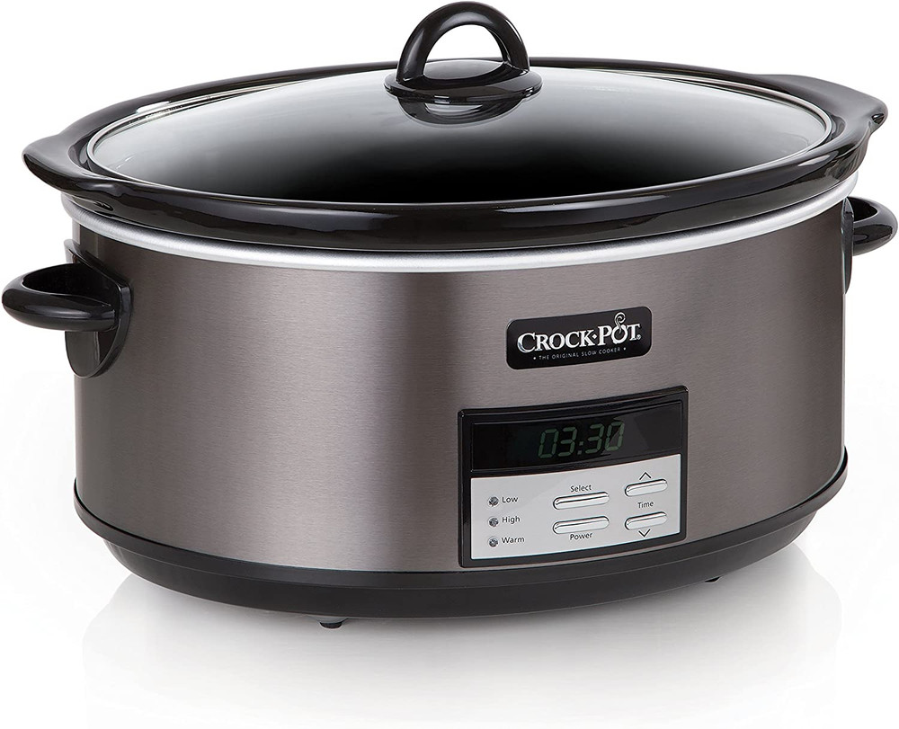 8-Quart Programmable Slow Cooker with Auto Warm, Black Stainless Steel