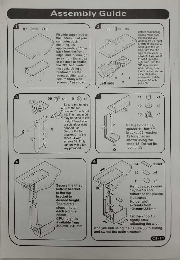 Under Desk CS-11 Slide Extension Sliding CPU Holder Computer Mount ~ New