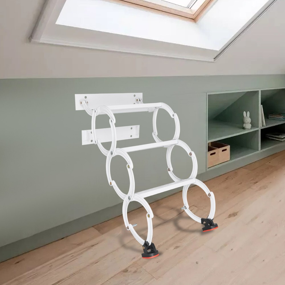 3 Steps White Wall Mounted Retractable Ladder Pull Down Telescoping Step Ladder