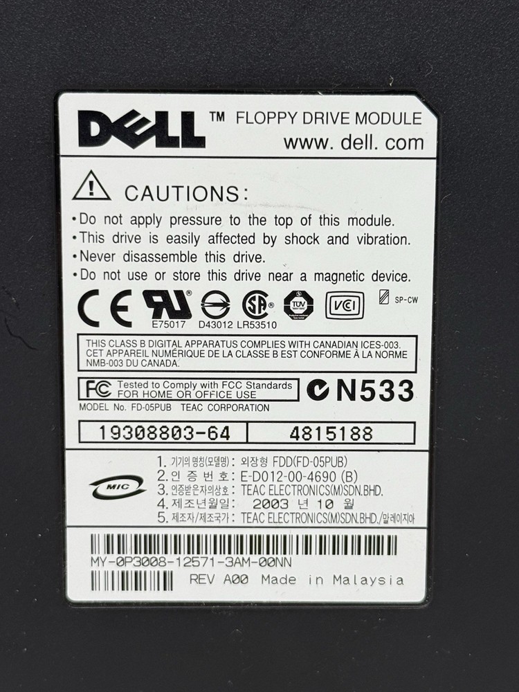 Dell 3.5" Floppy Drive Module Model: FD-05PUB External USB Used