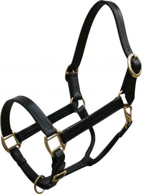 Horse Size Premium Triple Stitched Black Genuine Leather Halter Head Collar