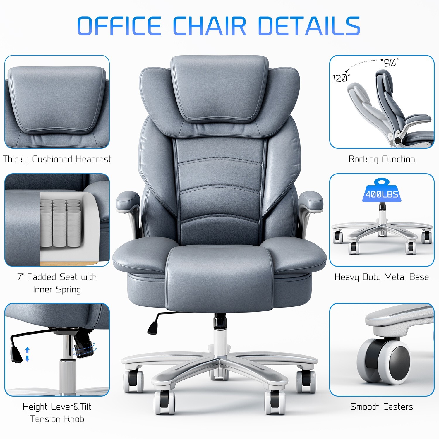 Big Tall Executive Office Chair Ergonomic Leather Computer Desk Chair Heavy Duty