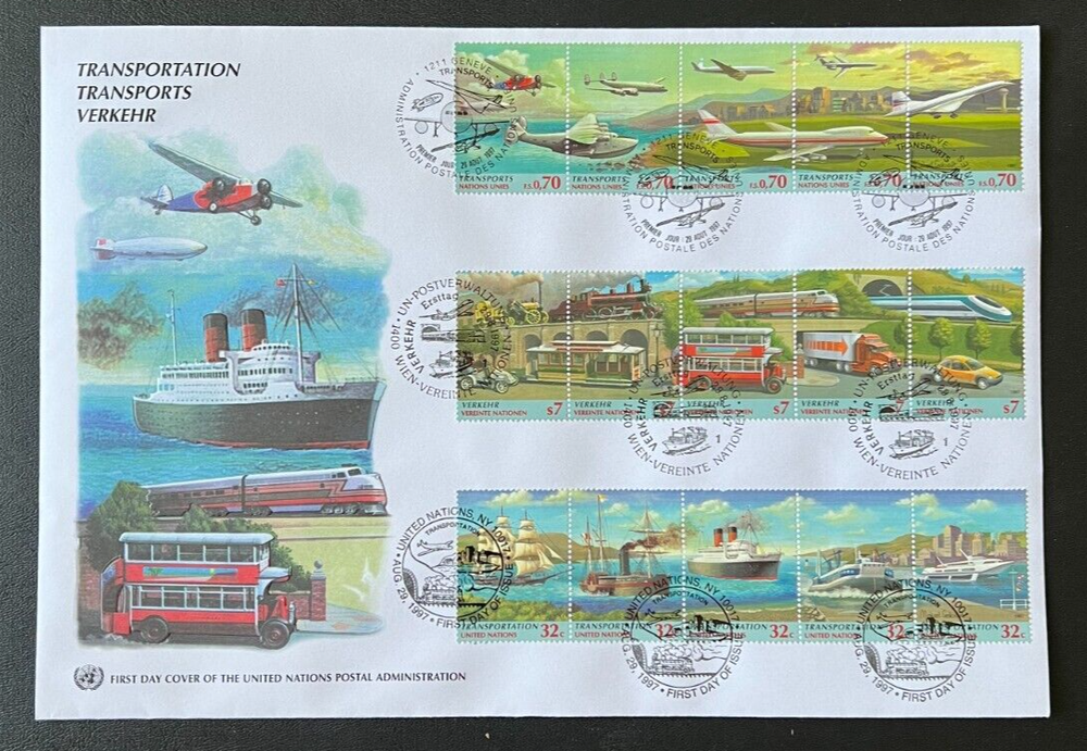 U.N. 1997 Transportation Large FDC All Three Offices