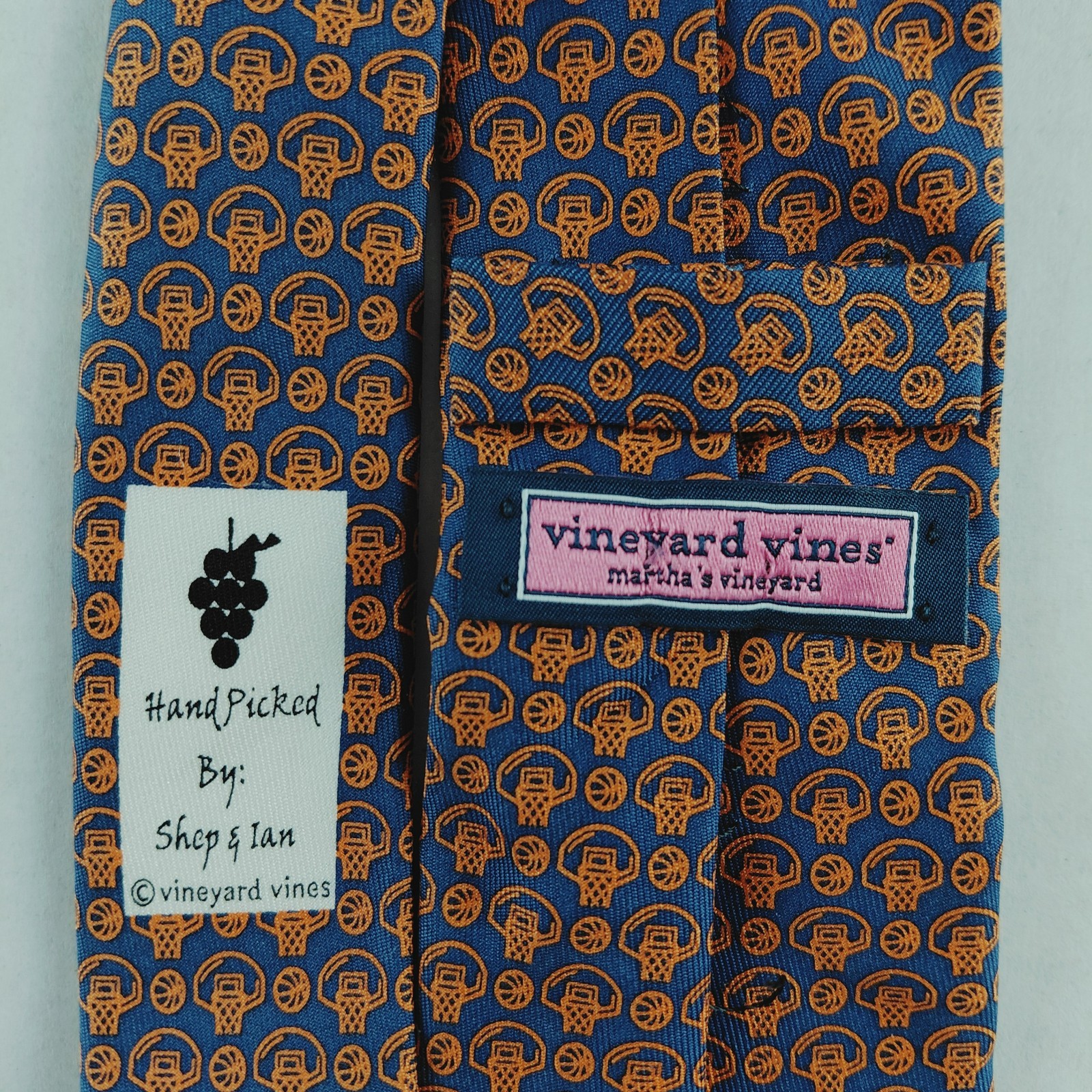 Vineyard Vines Blue Orange Basketballs and Hoops Boys Tie 100% Silk Shep & Ian